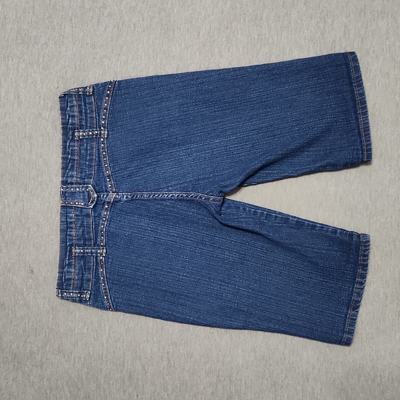 Vintage Pants - Y2K DIAMANTE Rhinestone Bedazzled Denim Blue Jean Bermuda Shorts Jorts